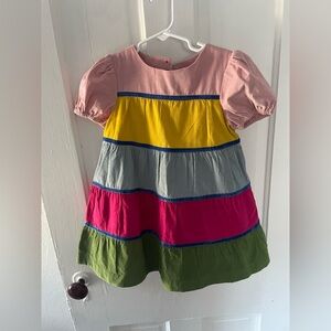 Mini Boden Colorful Tiered Kids Dress Lined Girls 3-4 years Corduroy BNWT